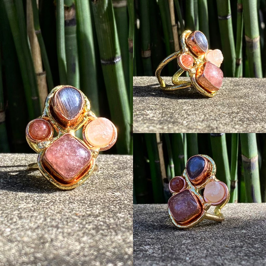BRASS+COPPER+ MOONSTONE+ROSE QUARTZ+RED AVENTURINE