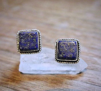 ✨ELEGANT✨SILVER/BRASS+LAPIS LAZULI EARRINGS