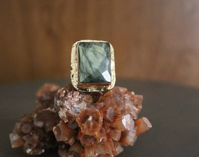 BRASS+COPPER+ LABRADORITE RING