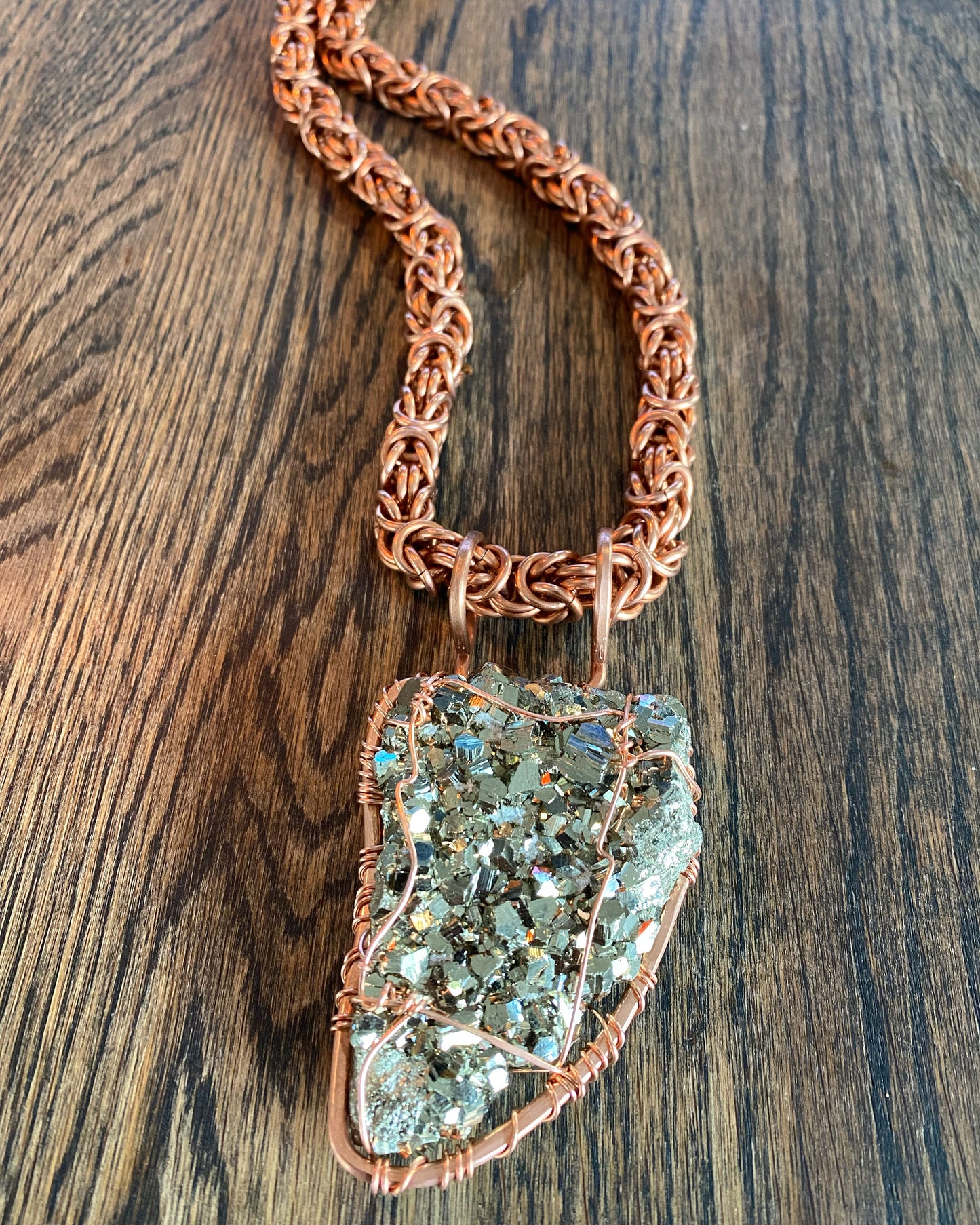 COPPER+PERUVIAN PYRITE BYZANTINE NCEKLACE