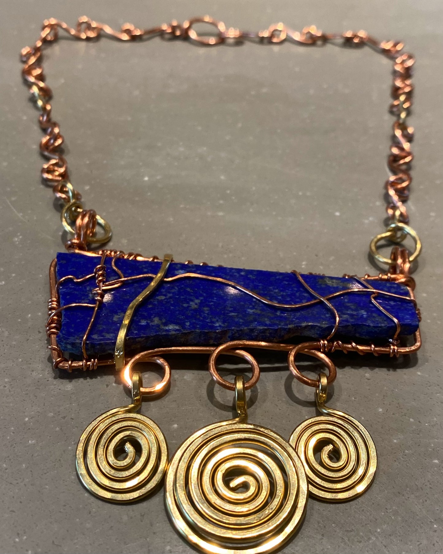 BRONZE+COPPER+LAPIS LAZULI “ROYALTY IS•I AM” NECKLACE