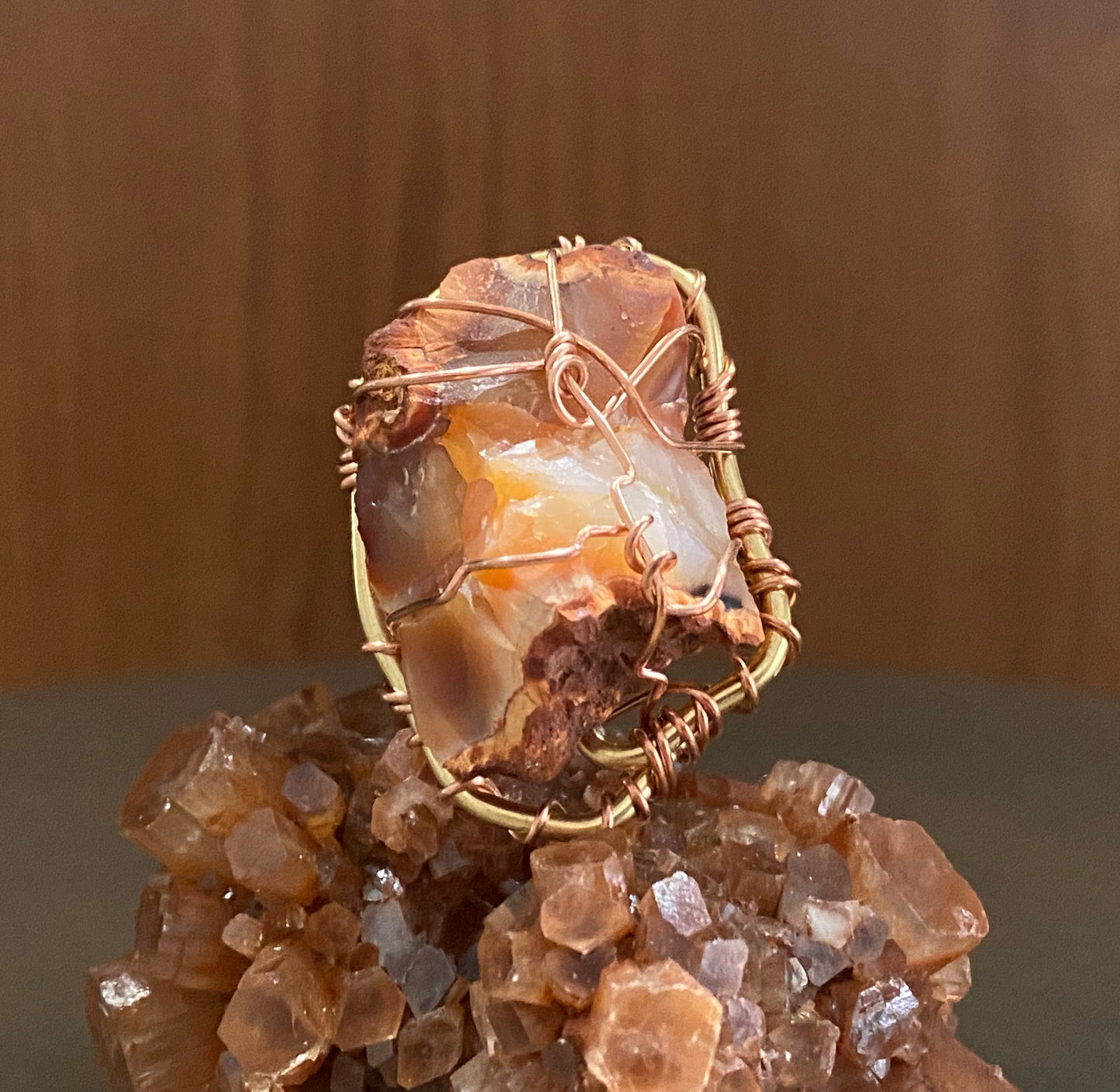 CHUNKY BRONZE+COPPER+RAW CARNELIAN RING