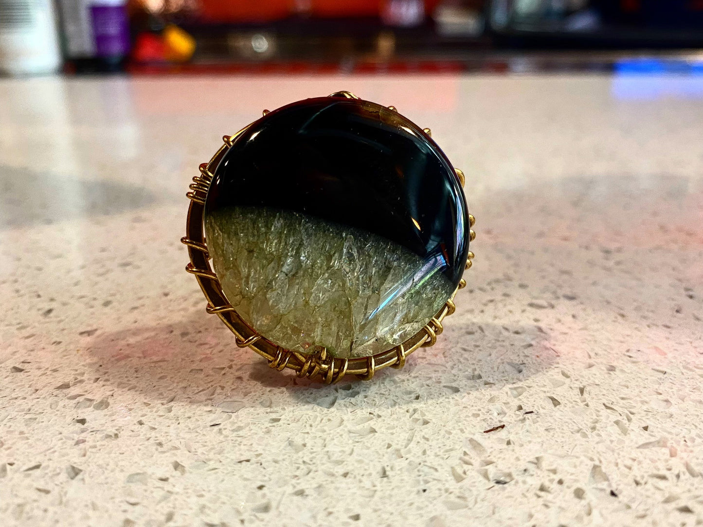 BRONZE+TWO TONED AGATE RING