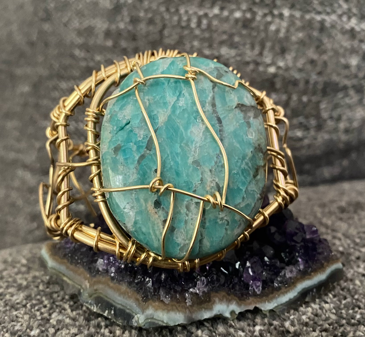 BRONZE+AMAZONITE CUFF BRACELET