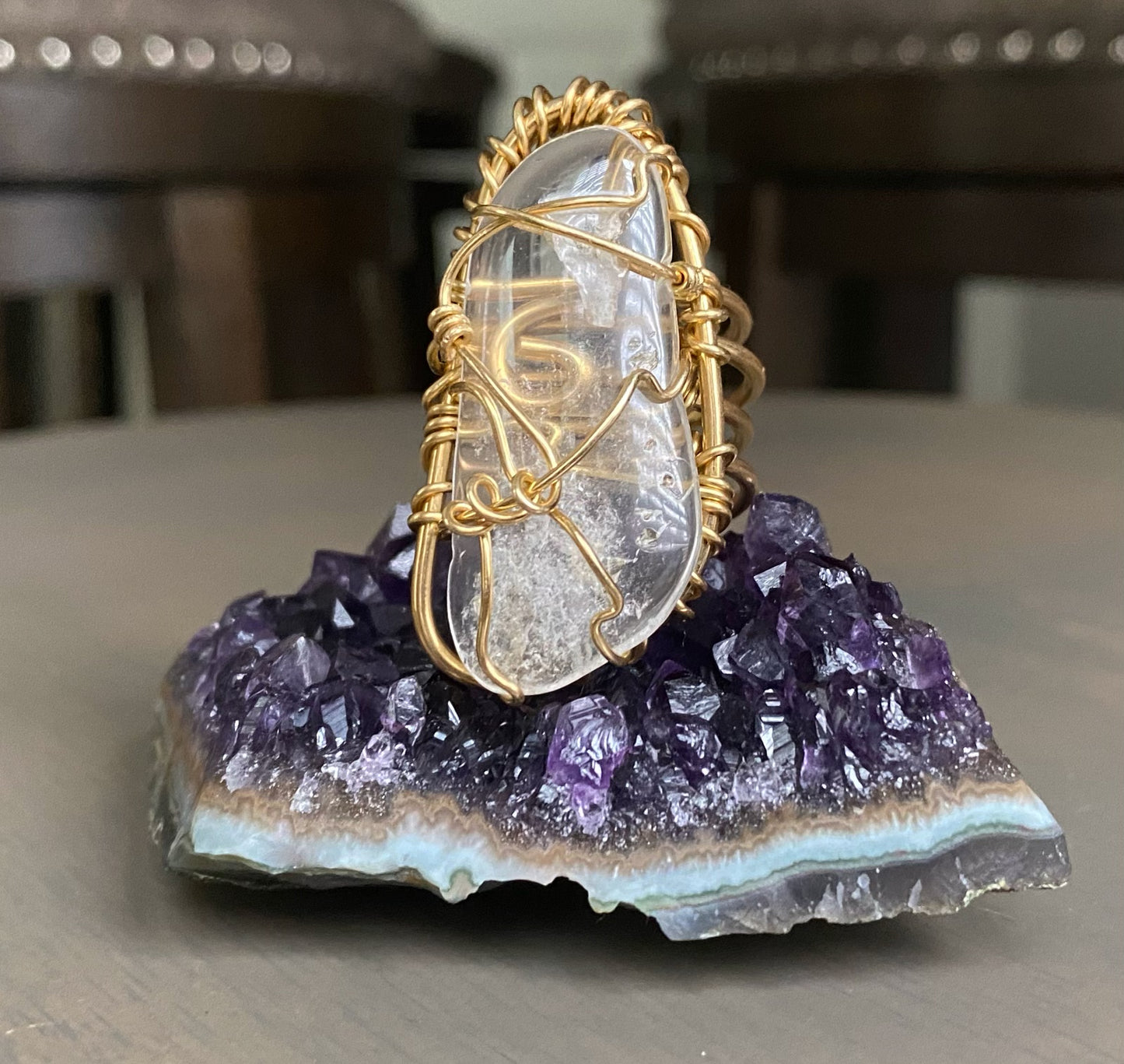 BRONZE+CLEAR QUARTZ RING