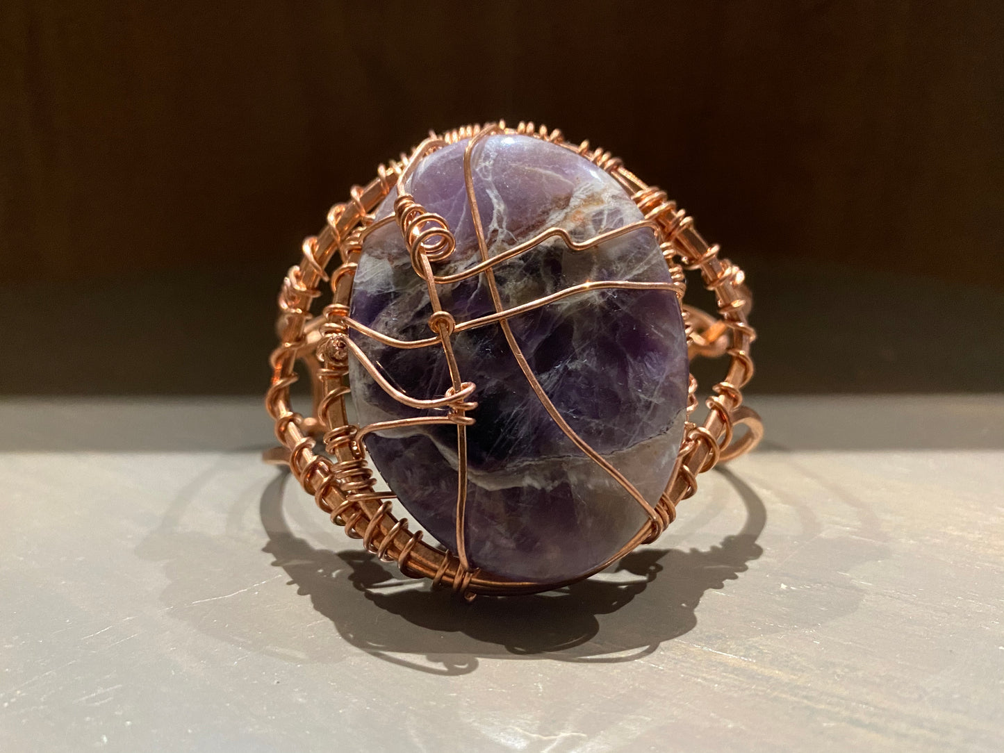 COPPER+AMETHYST HALF-CUFF BRACELET
