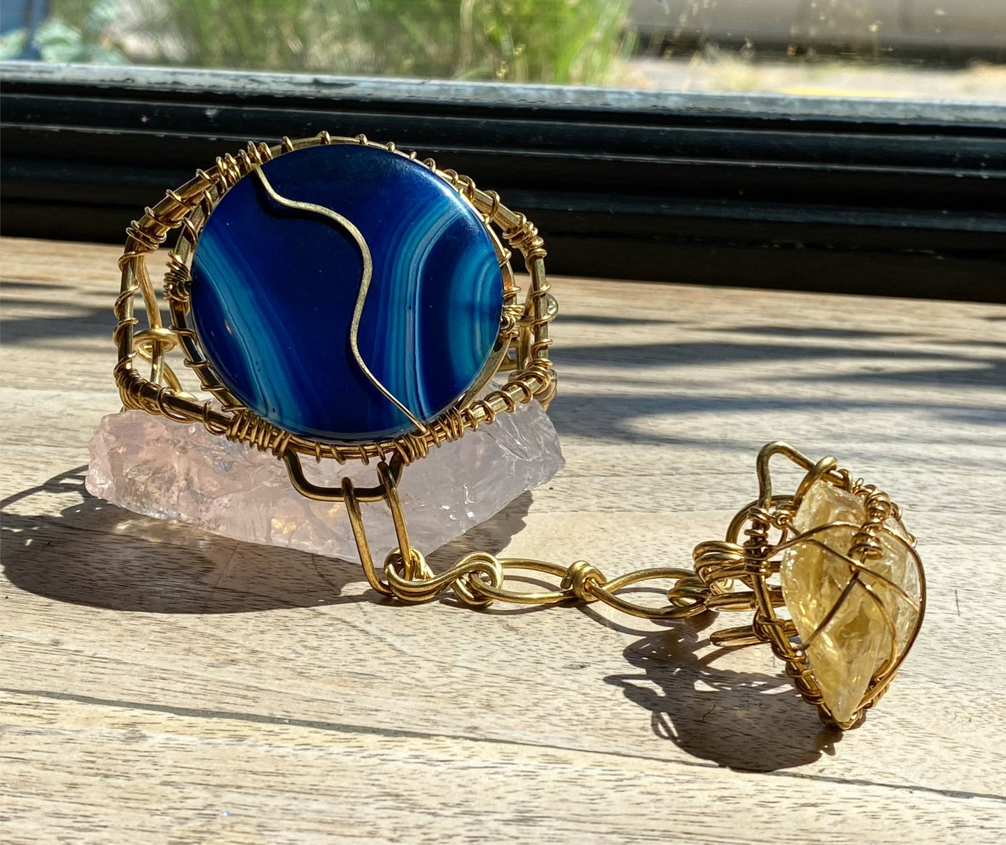 BRONZE+BLUE AGATE+CITRINE GODDESS RING BRACELET