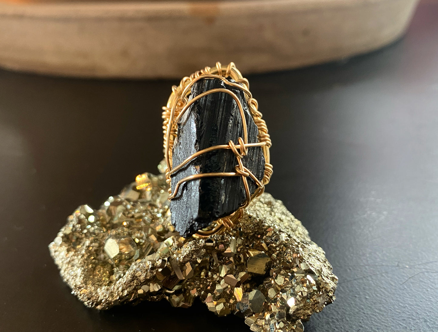 BRONZE+BLACK TOURMALINE RING
