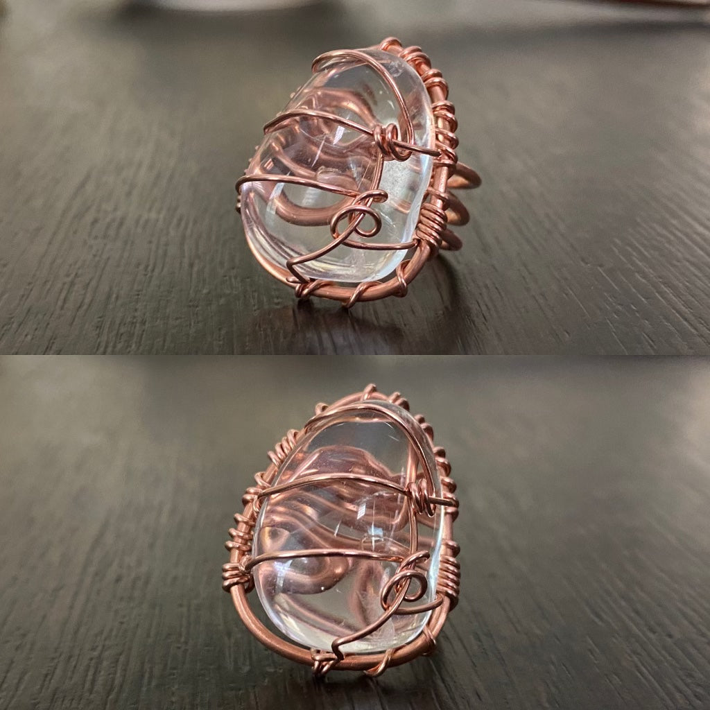 COPPER+CLEAR QUARTZ RING