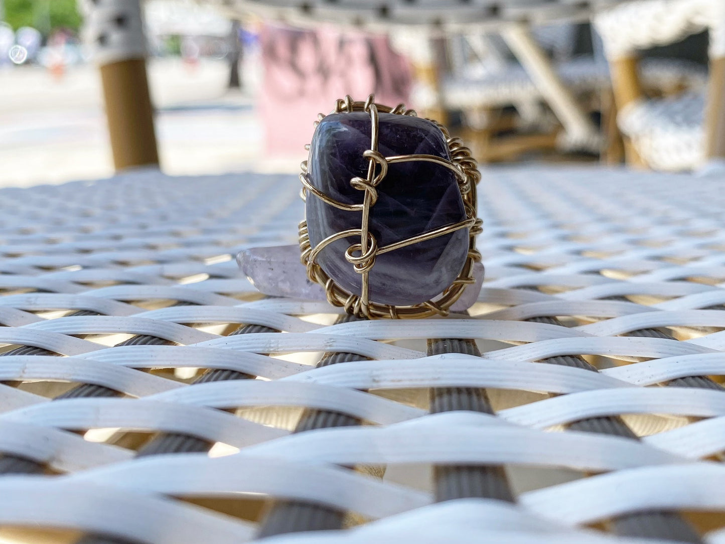 BRONZE+CHEVRON AMETHYST RING