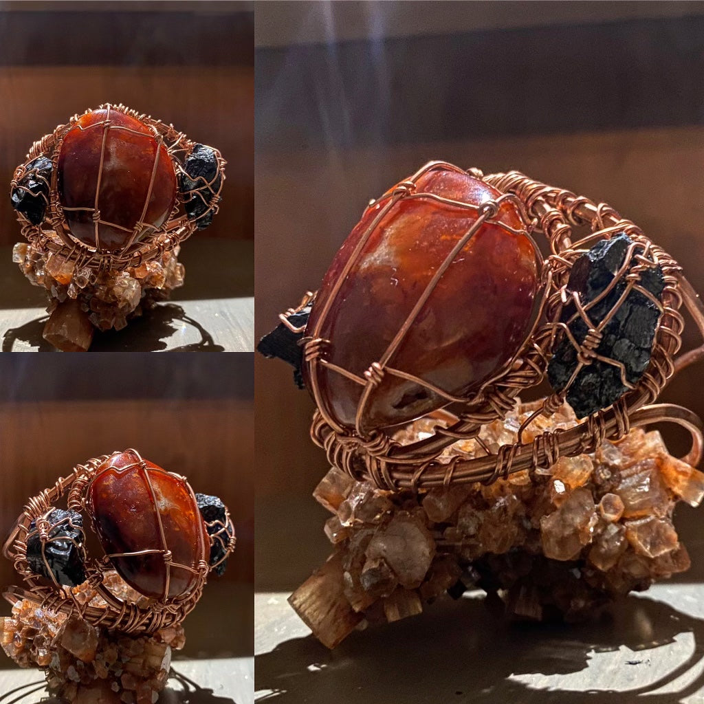 THICK COPPER+CARNELIAN+ELITE SHUNGITE CUFF BRACELET