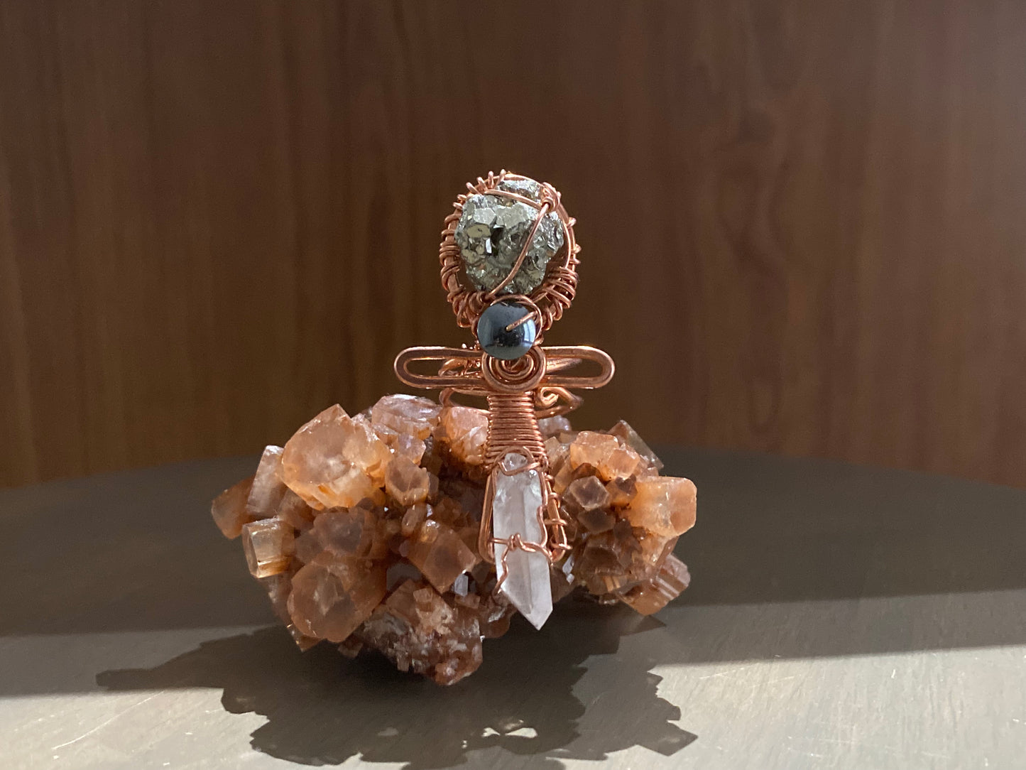 COPPER+PYRITE+ HEMATITE ANKH RING