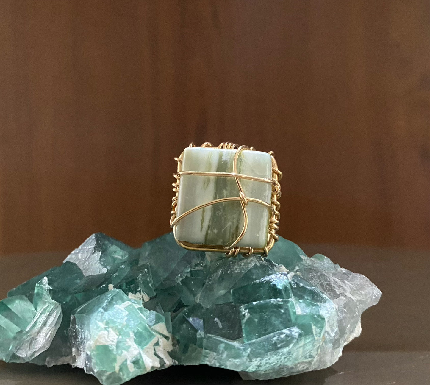 BRONZE+GREEN JASPER RING
