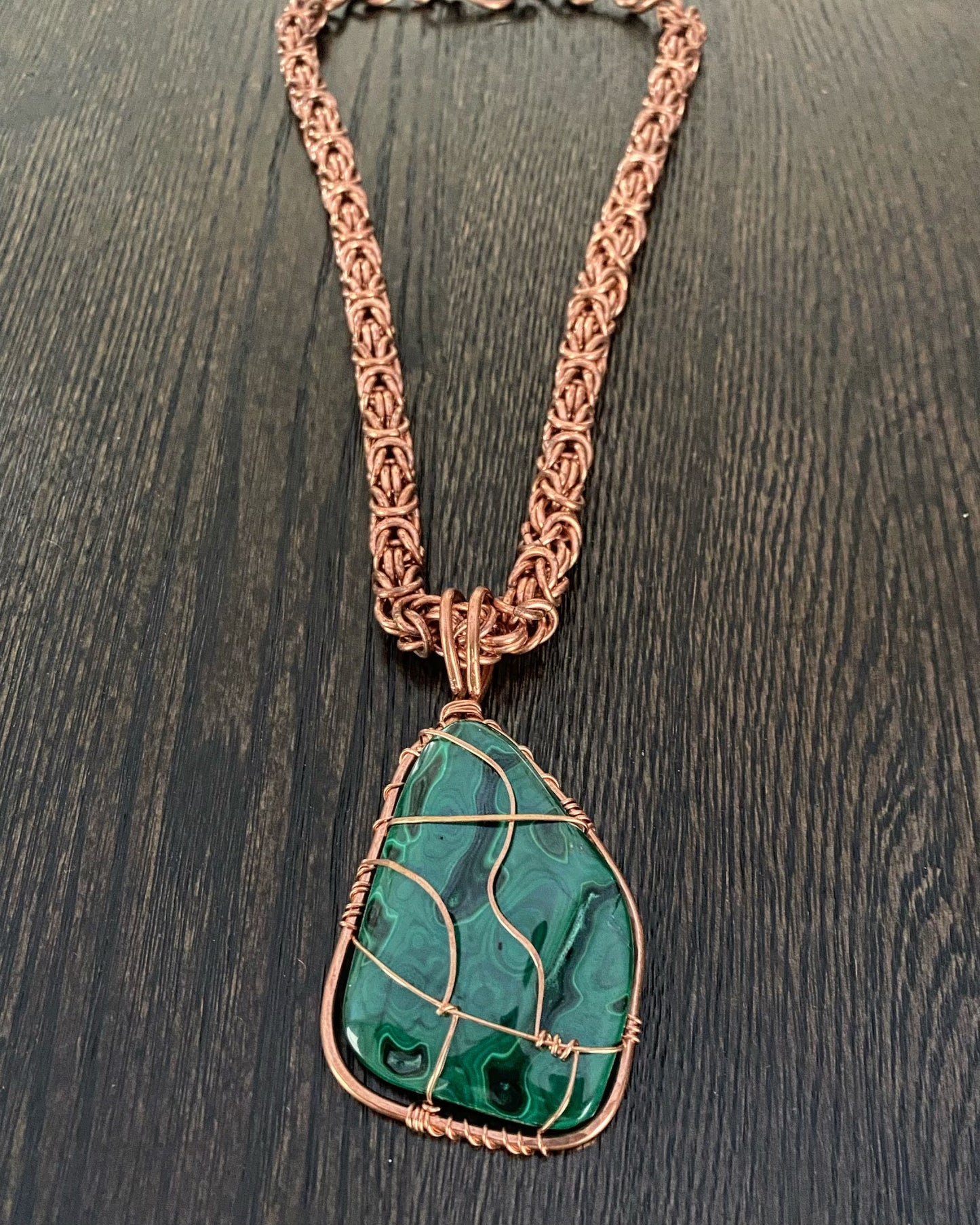 COPPER+MALACHITE BYZANTINE LINK NECKLACE