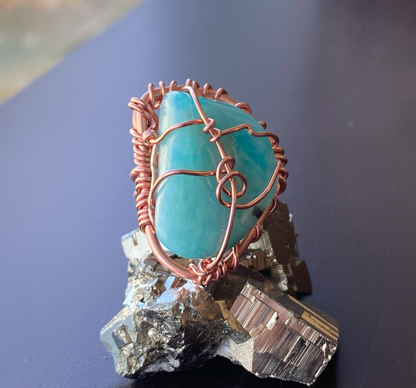 COPPER+BLUE ARAGONITE RING
