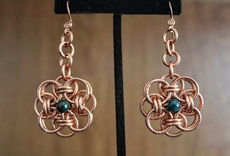 COPPER+BLOODSTONE SEED OF LIFE EARRINGS