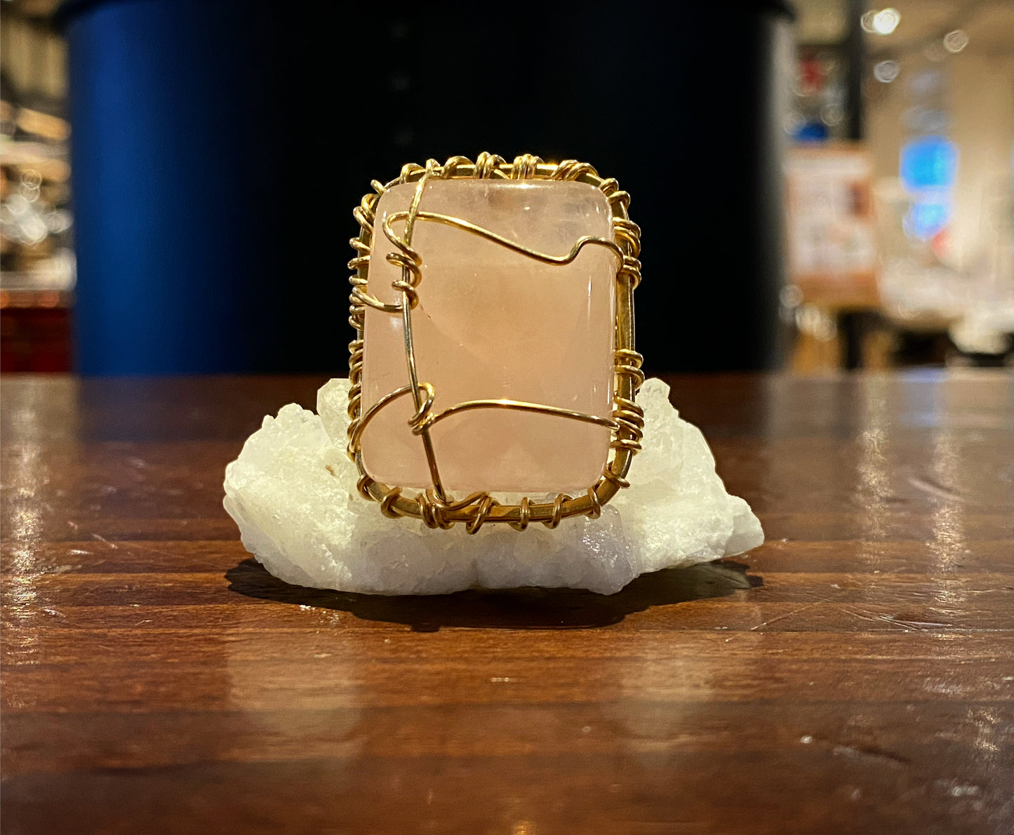 BRONZE+ROSE QUARTZ RING