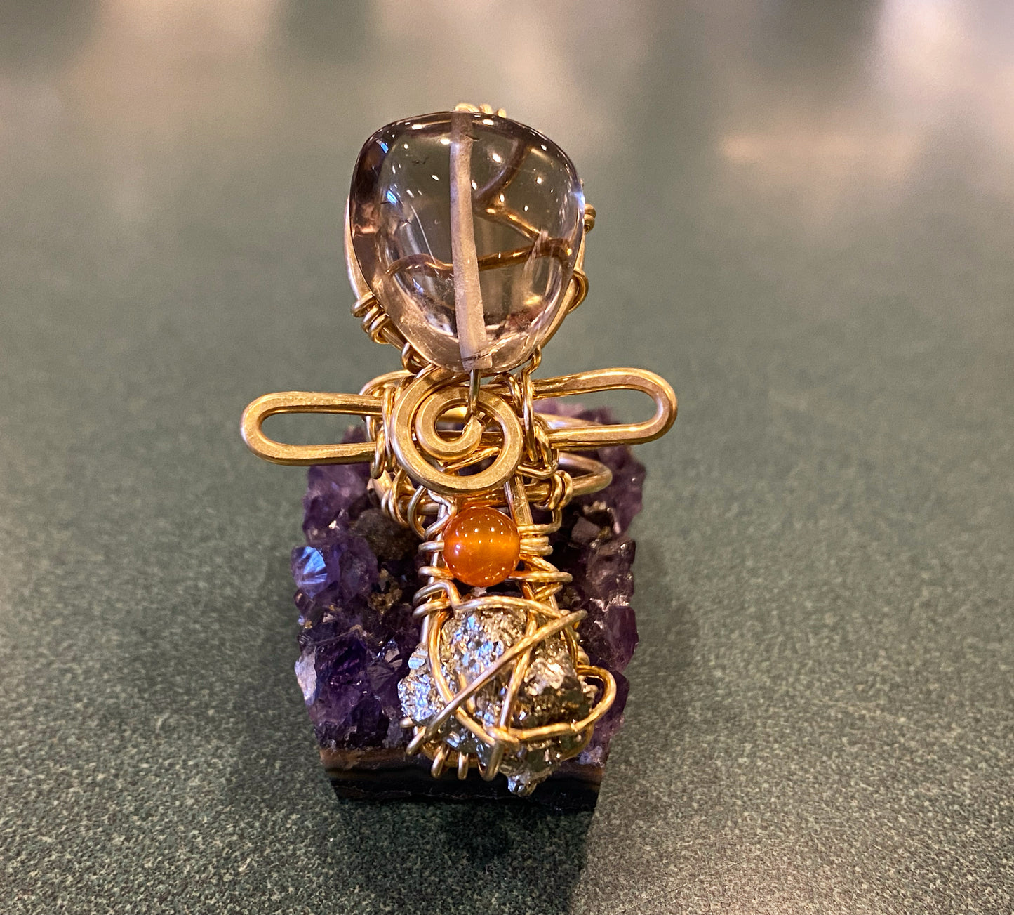 BRONZE+MULTI-STONE ANKH RING