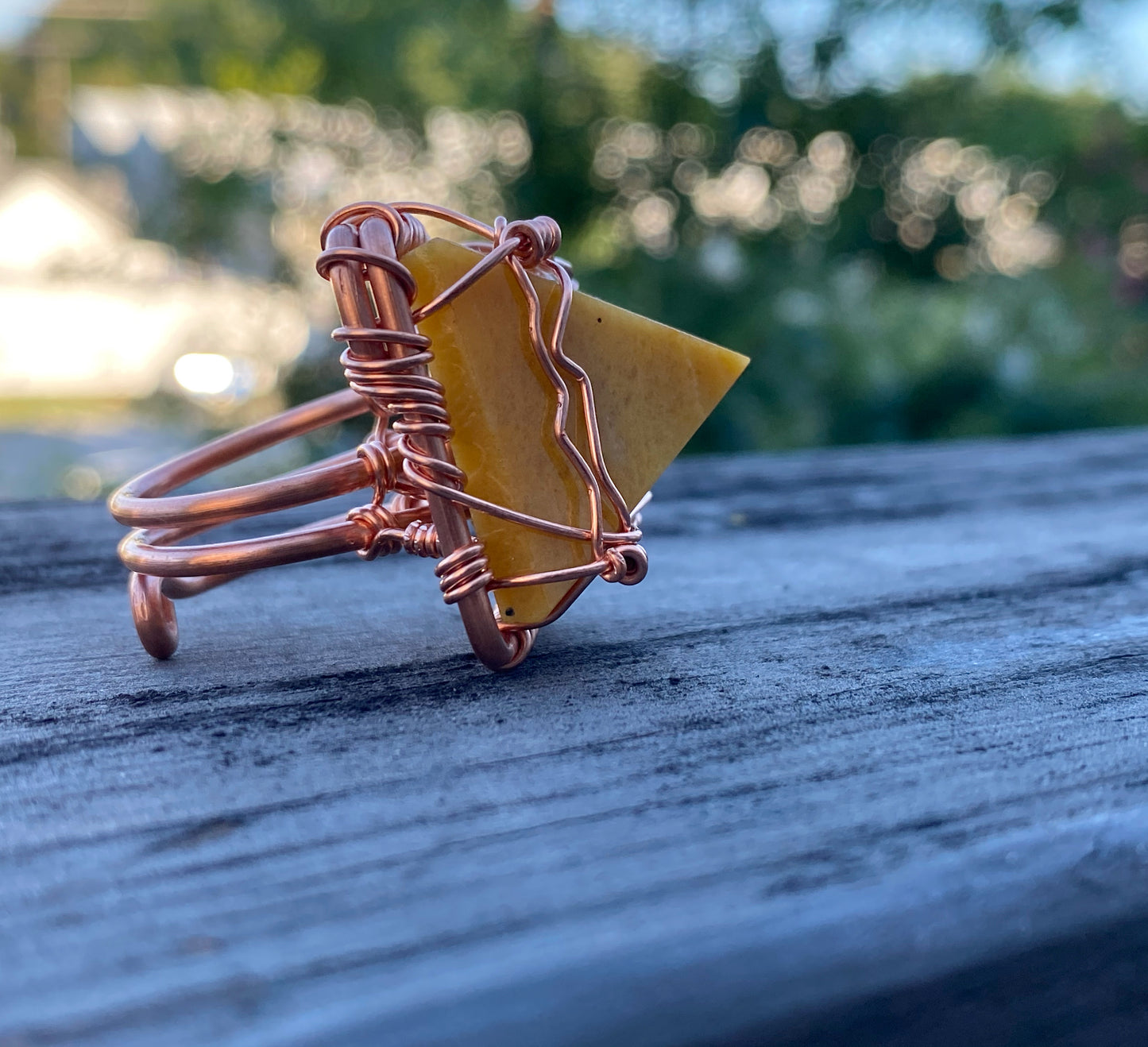 COPPER+YELLOW JASPER PYRAMID RING