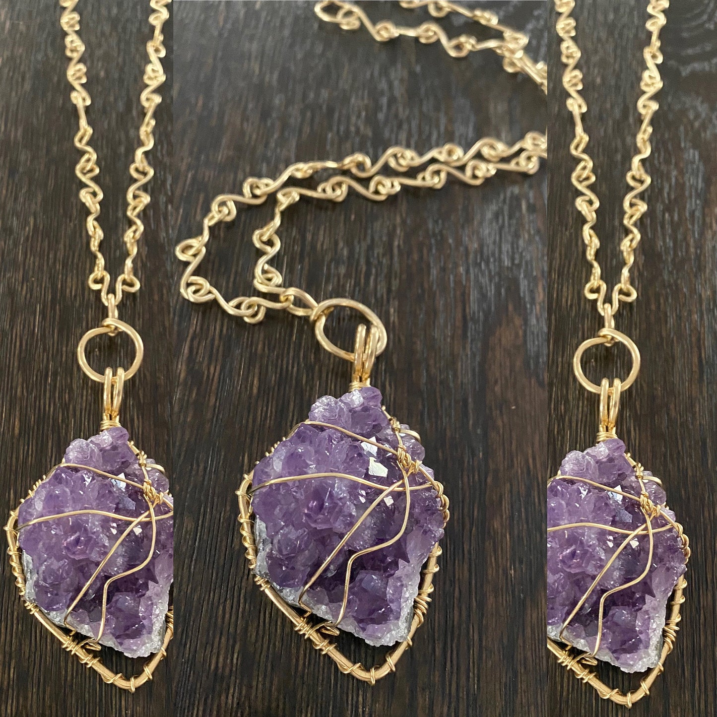 BRONZE+RAW AMETHYST S-LINK NECKLACE