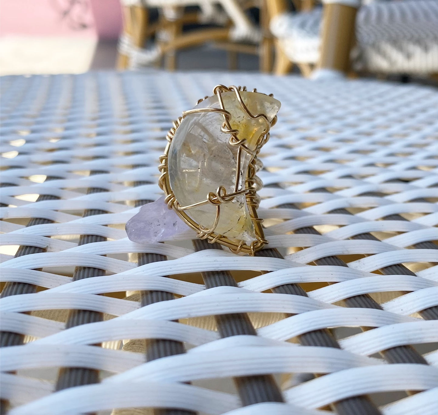 BRONZE+GOLDEN QUARTZ CRESCENT RING