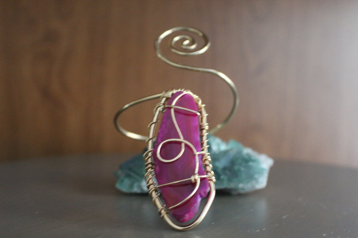 BRONZE+PINK AGATE SWIRL WRAP BRACELET