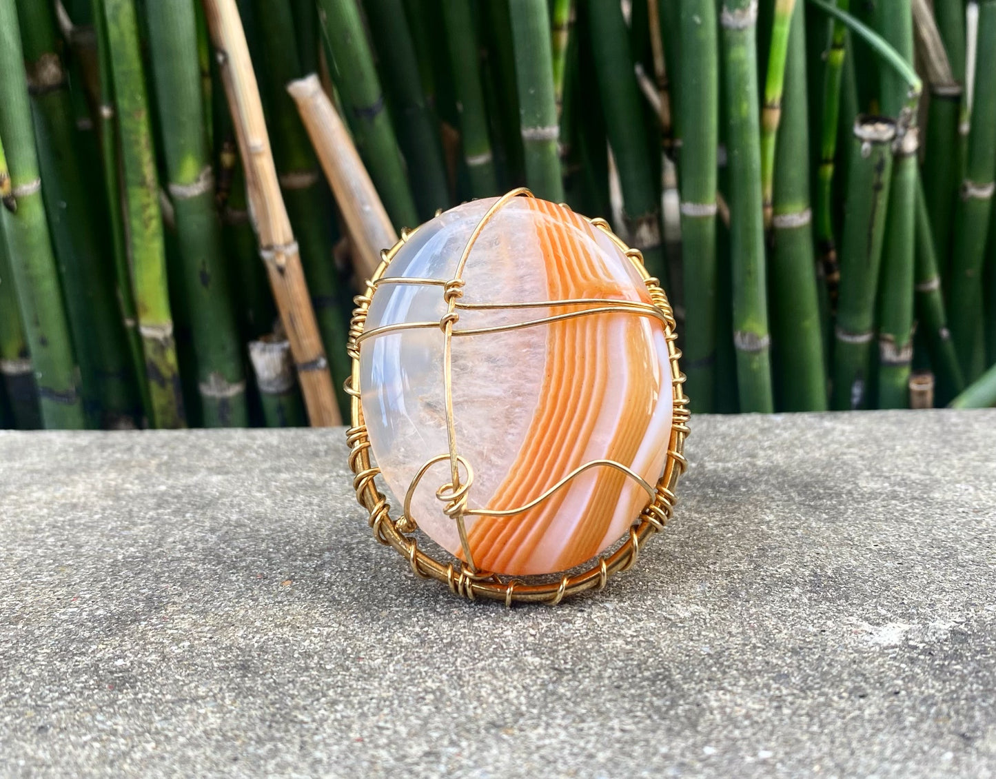 BRONZE+BANDED CARNELIAN AGATE RING