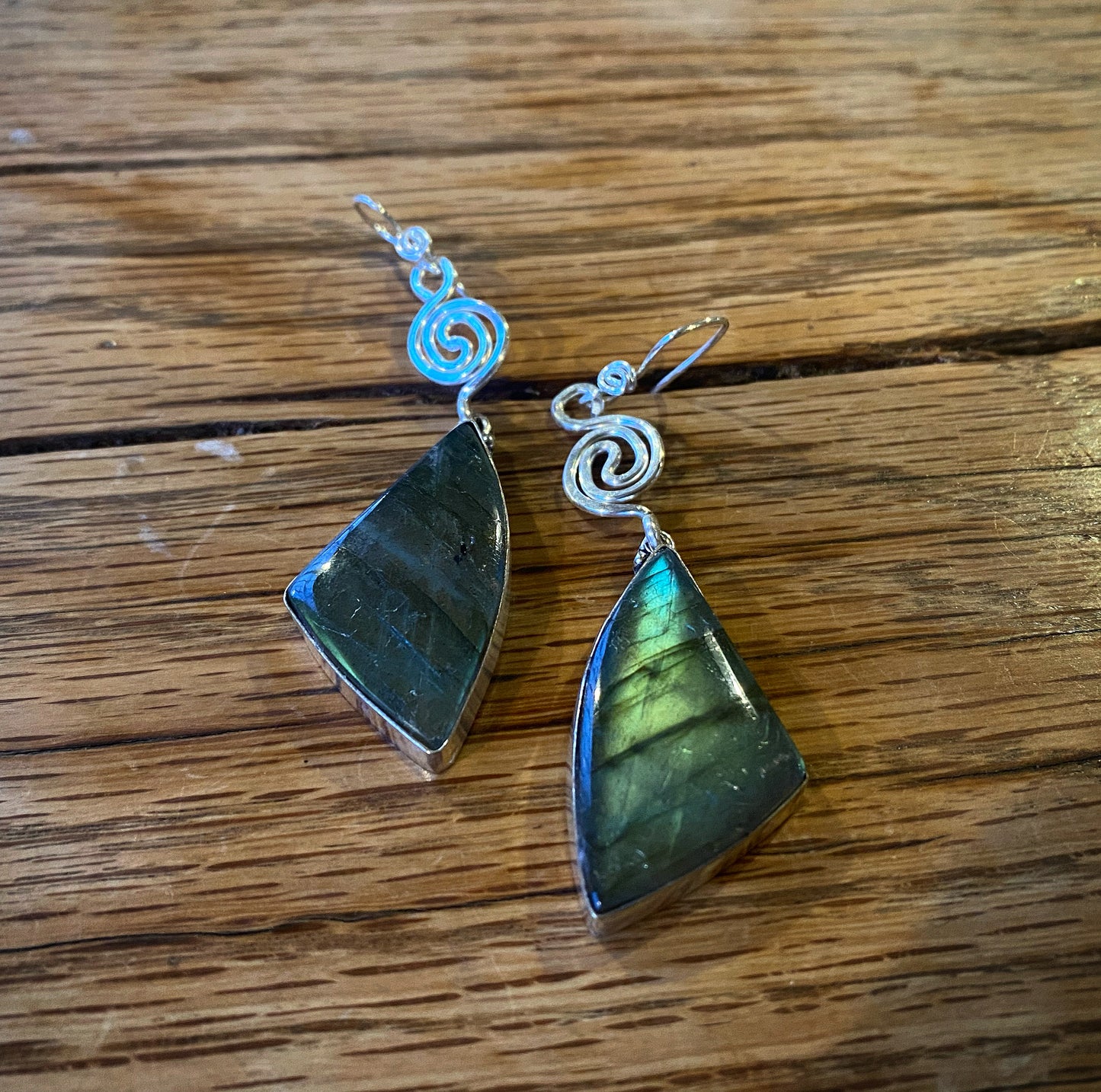 SILVER+BRASS/LABRADORITE EARRINGS