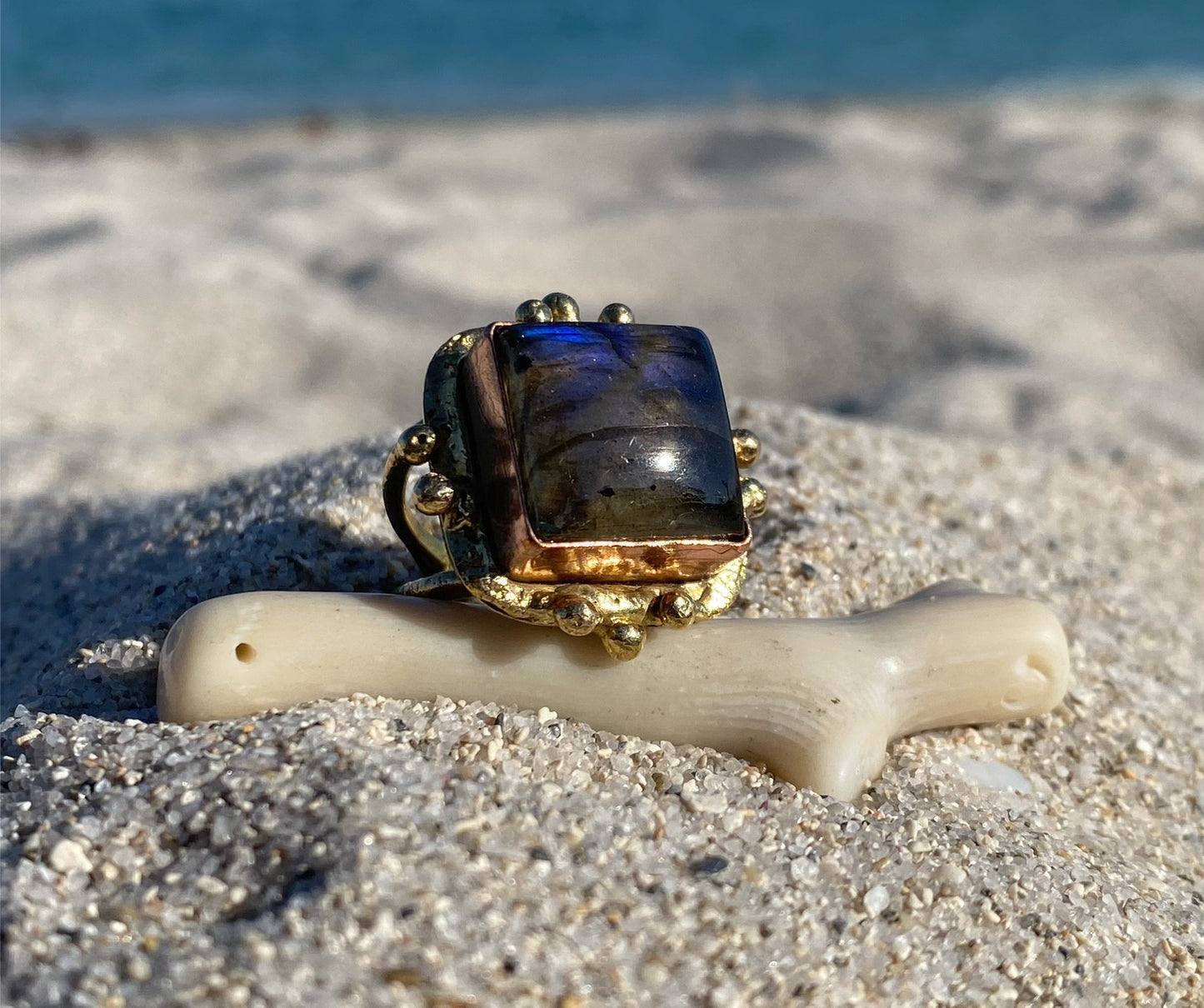 BRASS+COPPER+ LABRADORITE RING