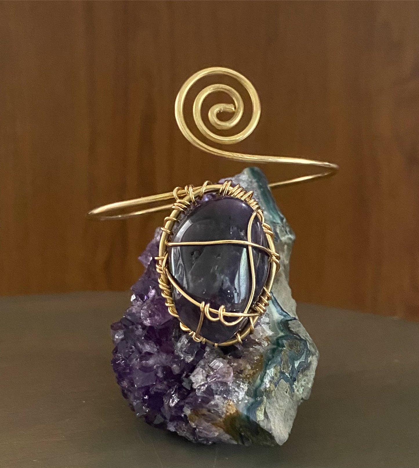 BRONZE+AMETHYST SWIRL WRAP BRACELET