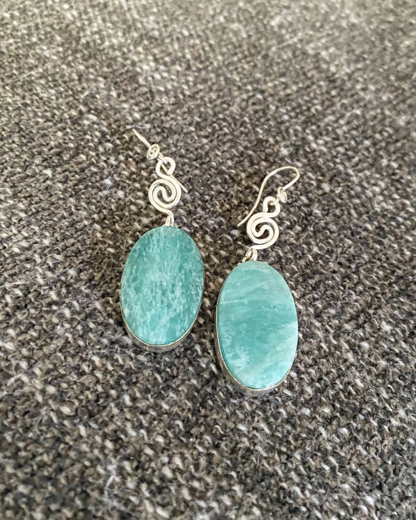 SILVER+BRASS+AMAZONITE EARRINGS