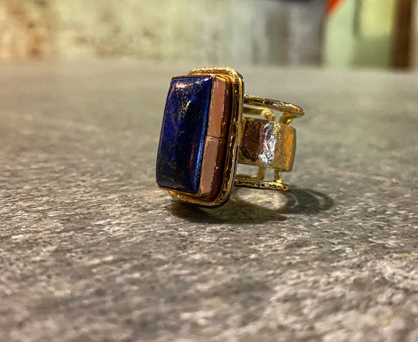 BRASS+COPPER+LAPIS LAZULI RING