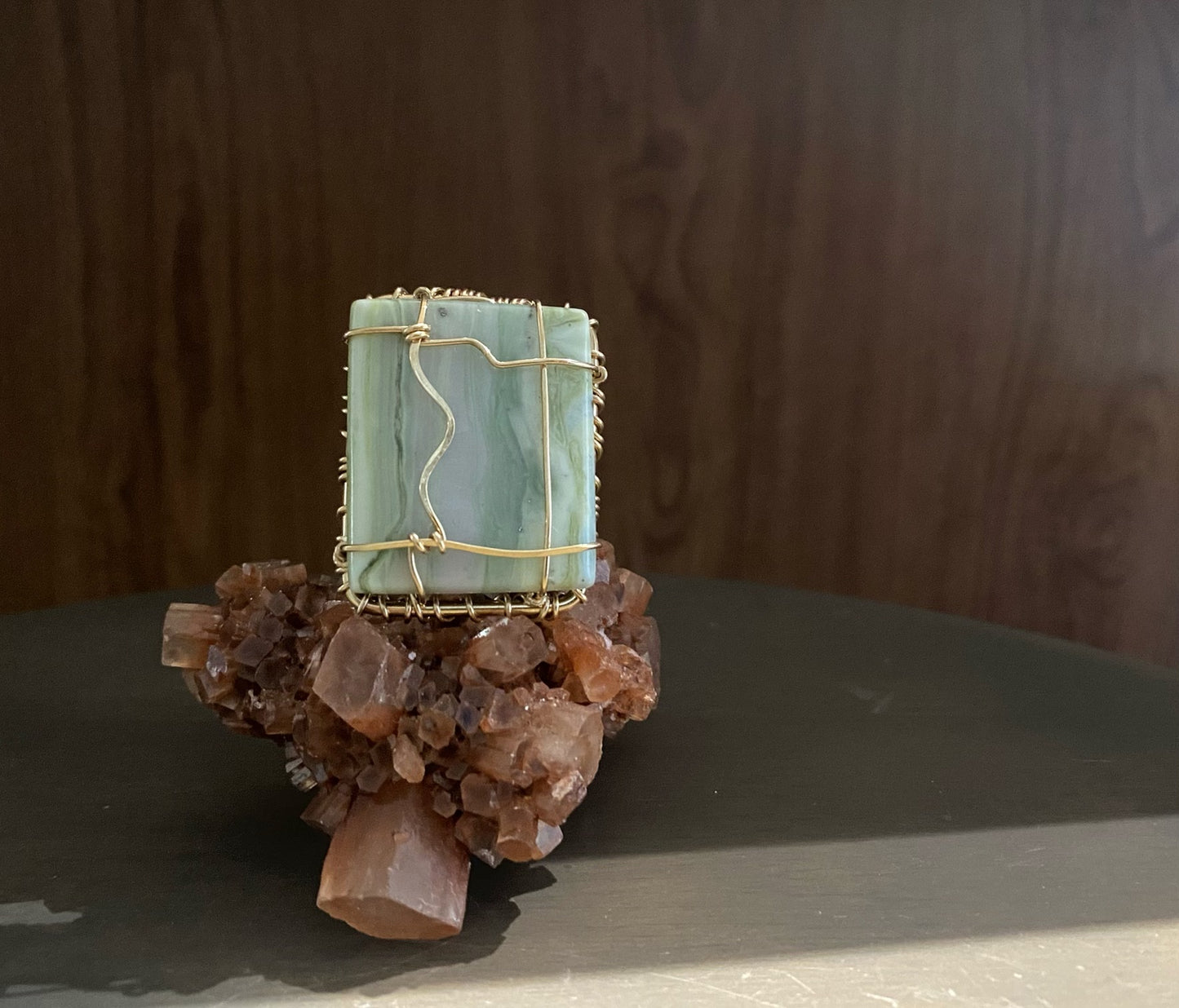BRONZE+IVY GREEN JASPER RING