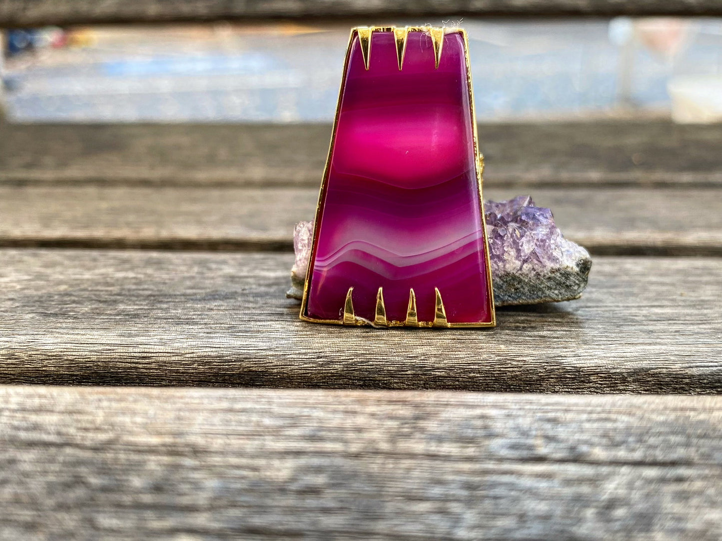 BRASS+PINK AGATE RING