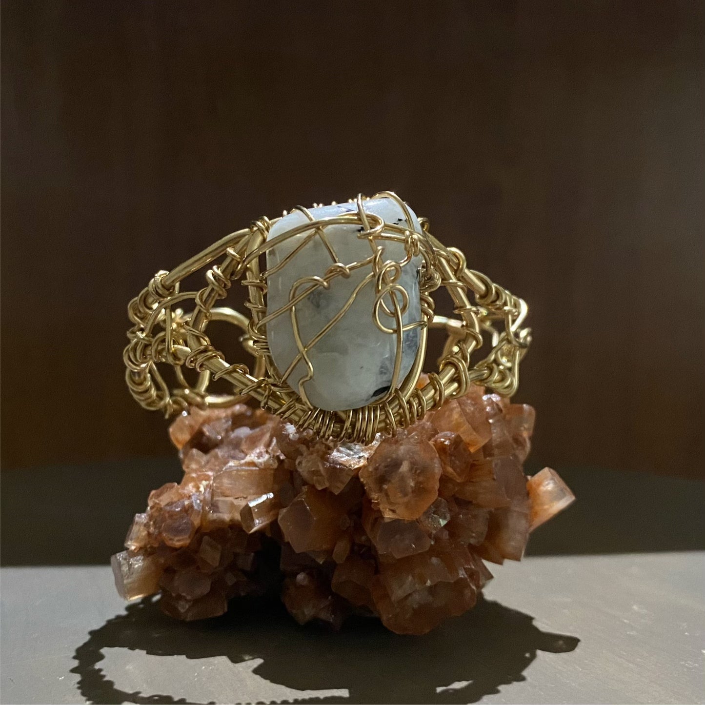 MAGNIFICENT BRONZE+MOONSTONE CUFF BRACELET