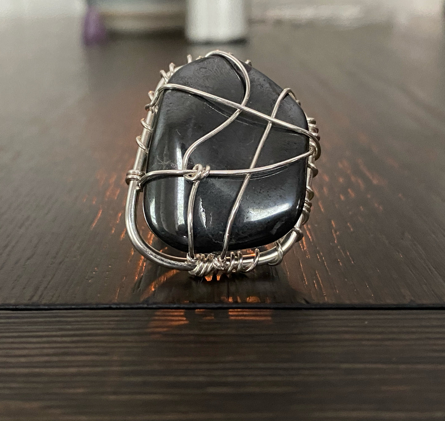 SILVER+HEMATITE RING