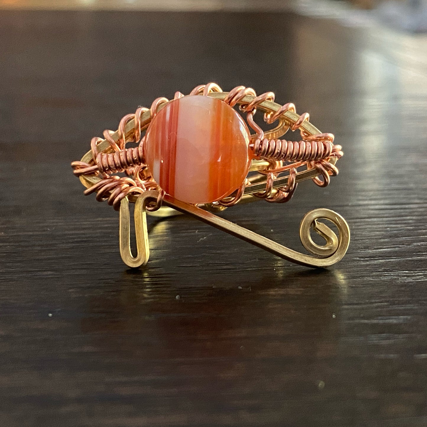 "SIMPLI PHIRE" COPPER+BRONZE+BANDED CARNELIAN RING