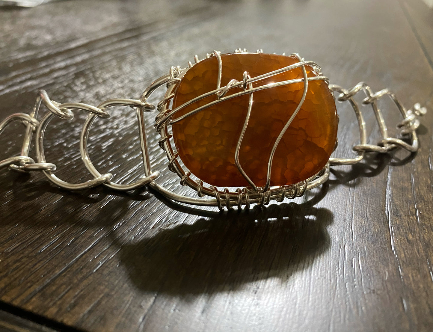 SILVER+CARNELIAN ARCLINK BRACELET