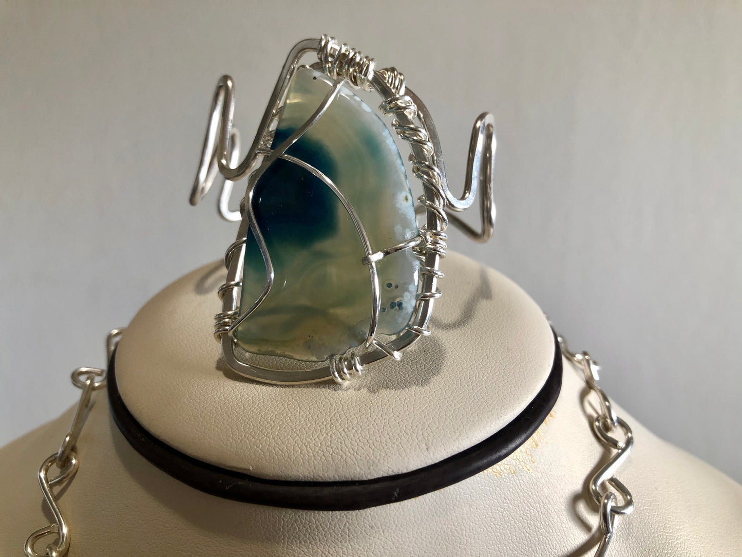 SILVER+BLUE AGATE WAVE CUFF BRACELET