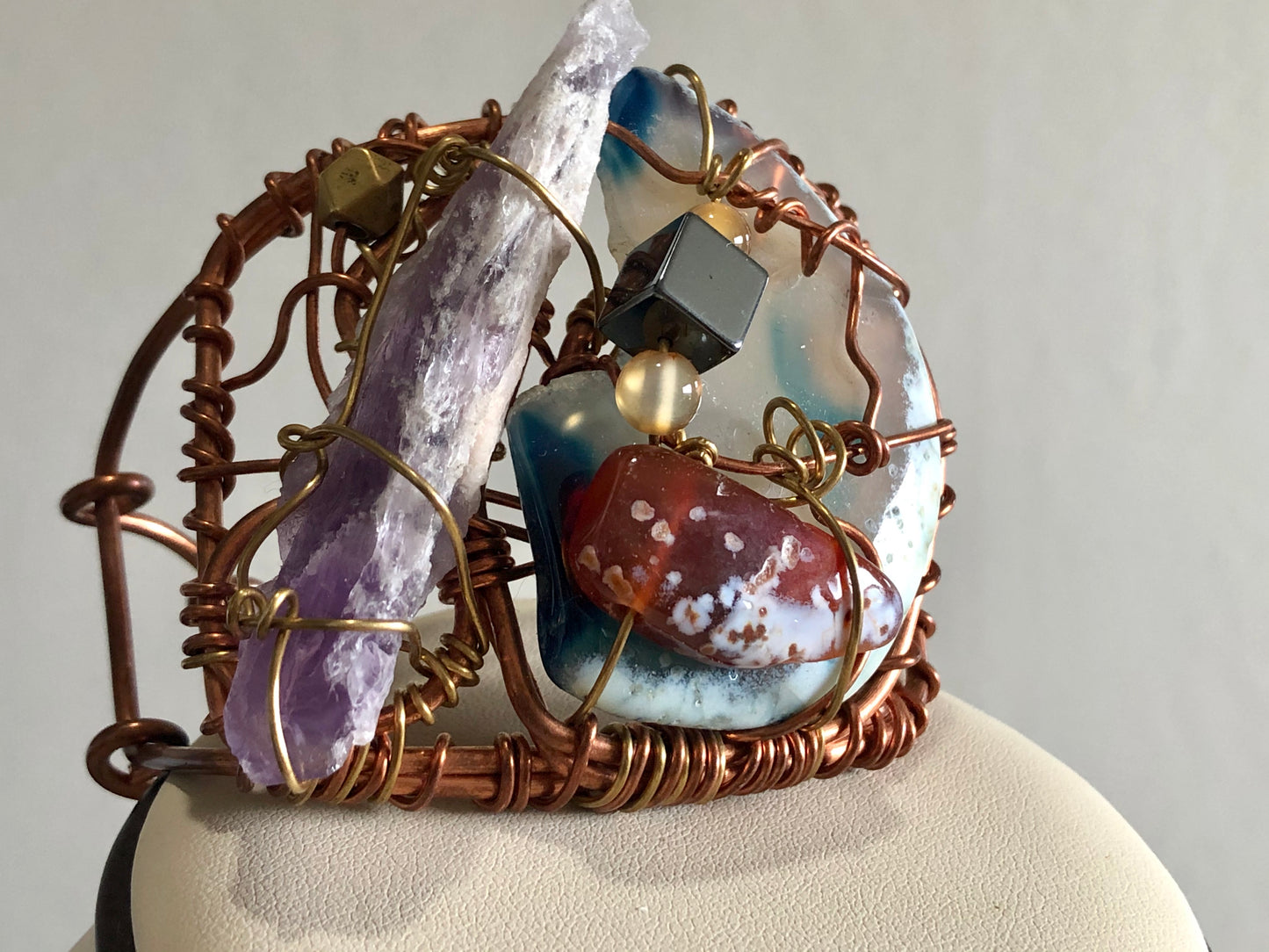 COPPER+MULI-STONE "WINTERFRESH THUNDERSTORM" CUFF BRACELET