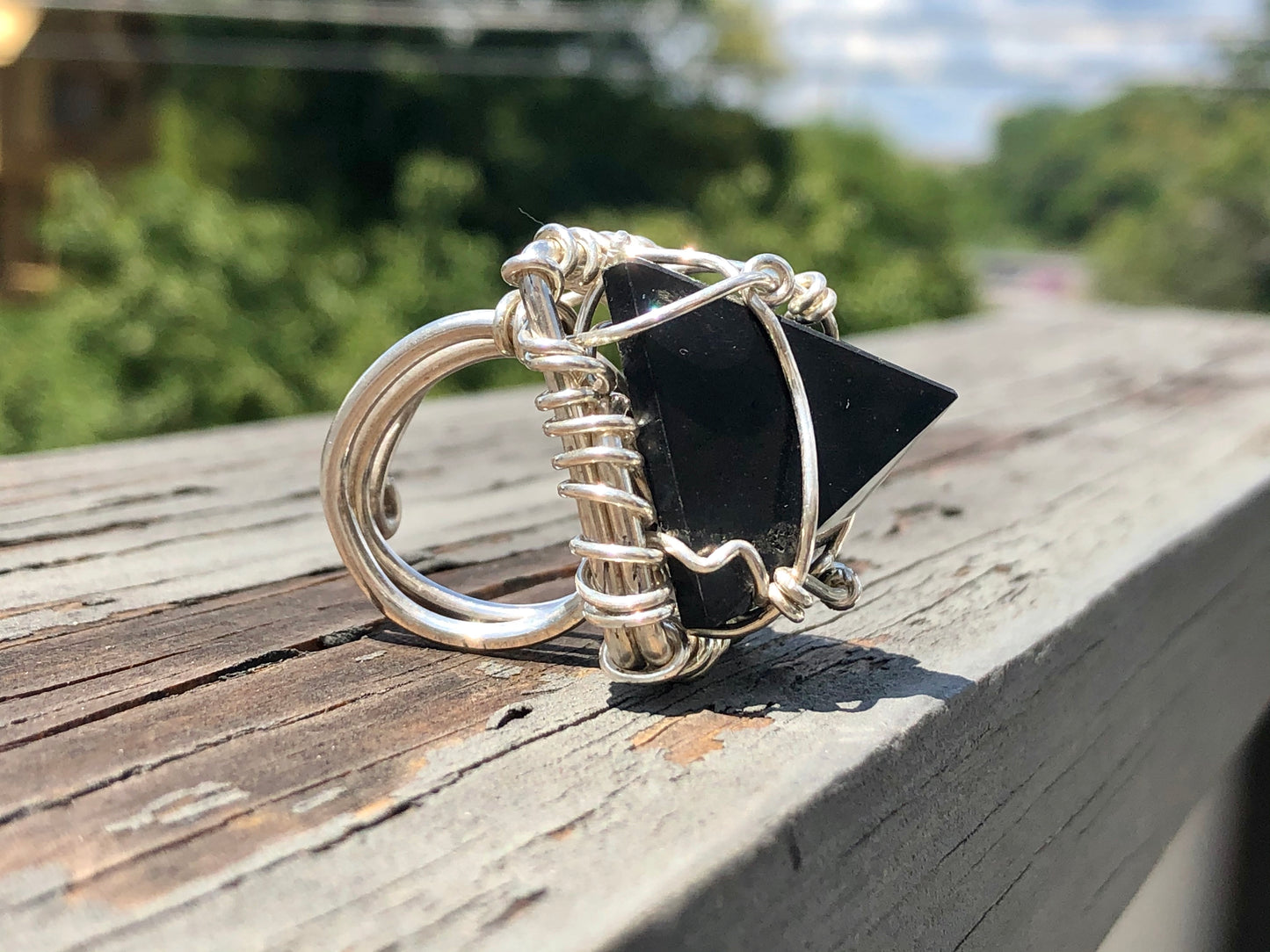 SILVER+SHUNGITE "FEARLESSNESS" PYRAMID RING