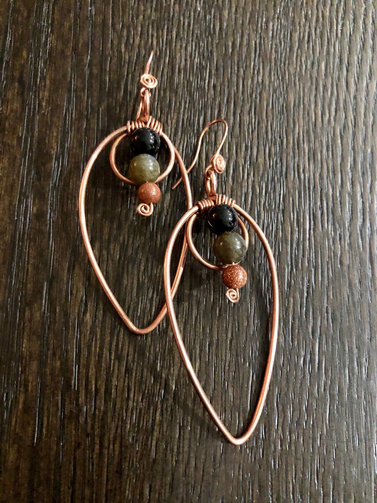 3 BEAD COPPER EARRINGS