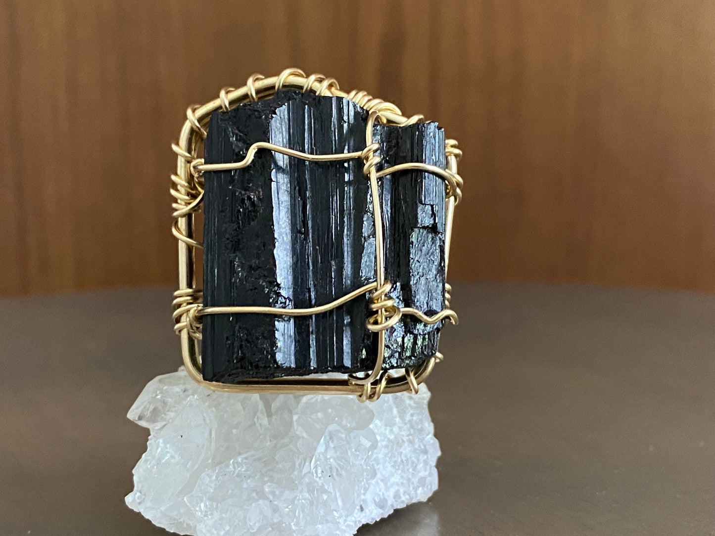BRONZE+BLACK TOURMALINE CHUNKY RING