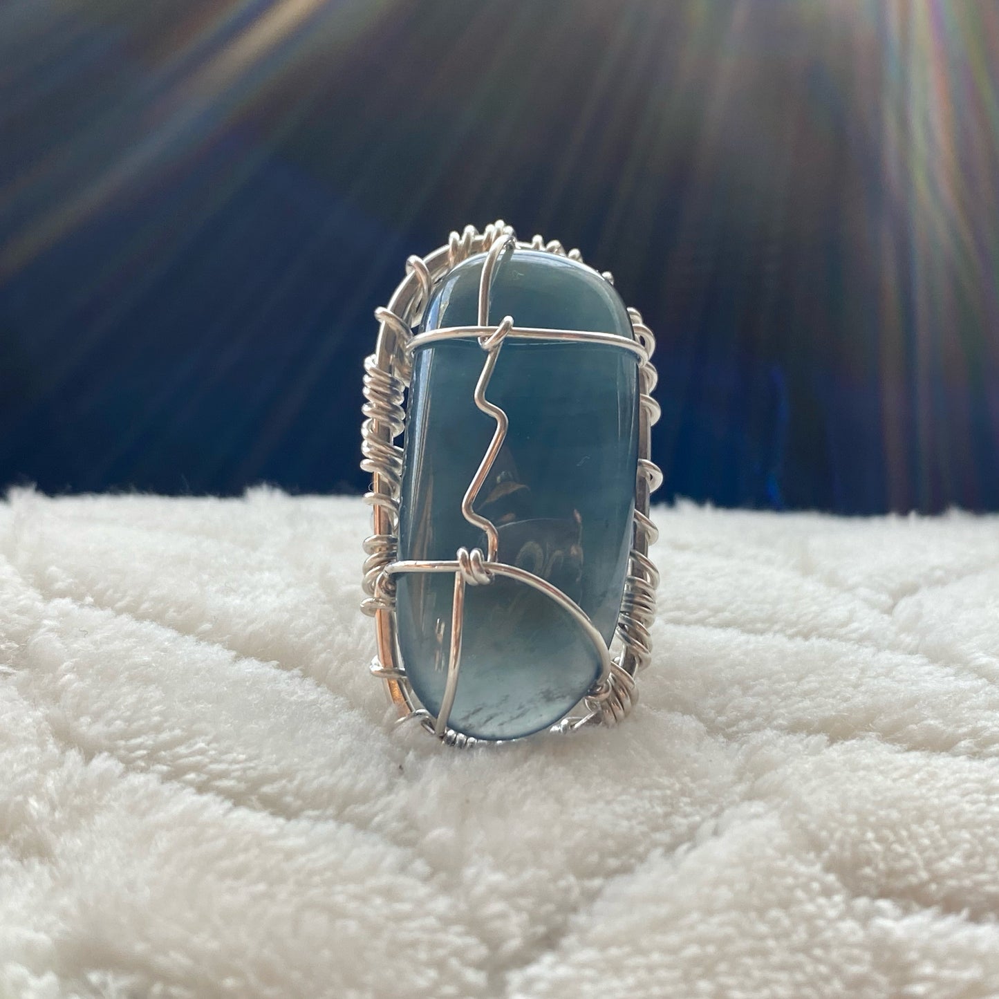 SILVER+BLUE JADE RING