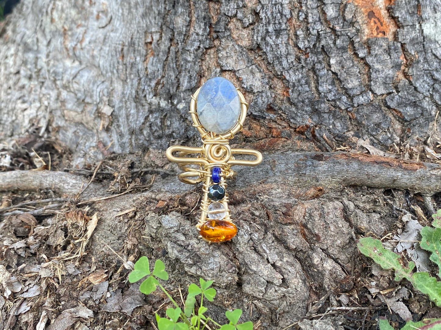 BRONZE MULTI-STONE ANKH RING