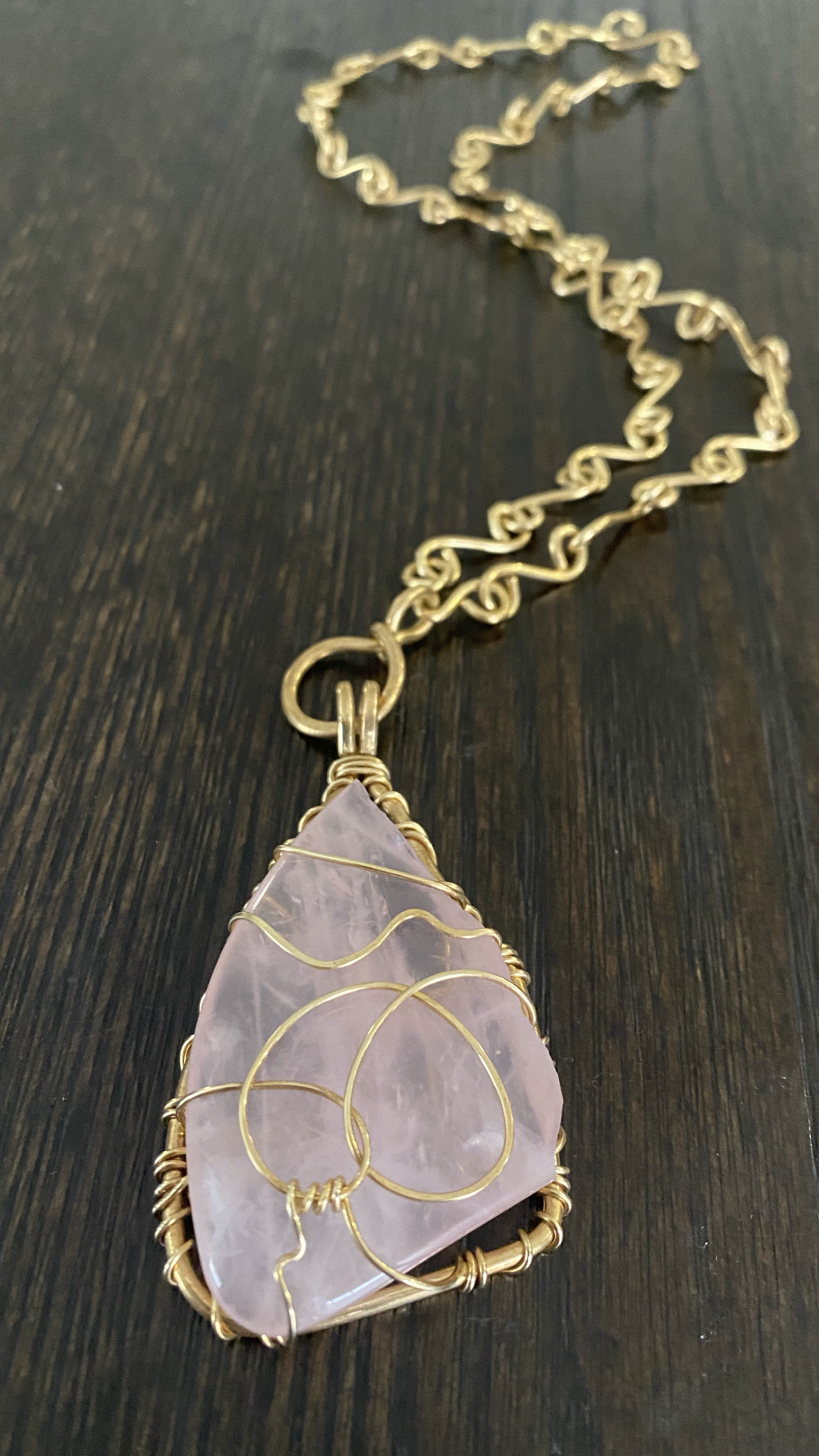 BRONZE+ROSE QUARTZ S-LINK NECKLACE