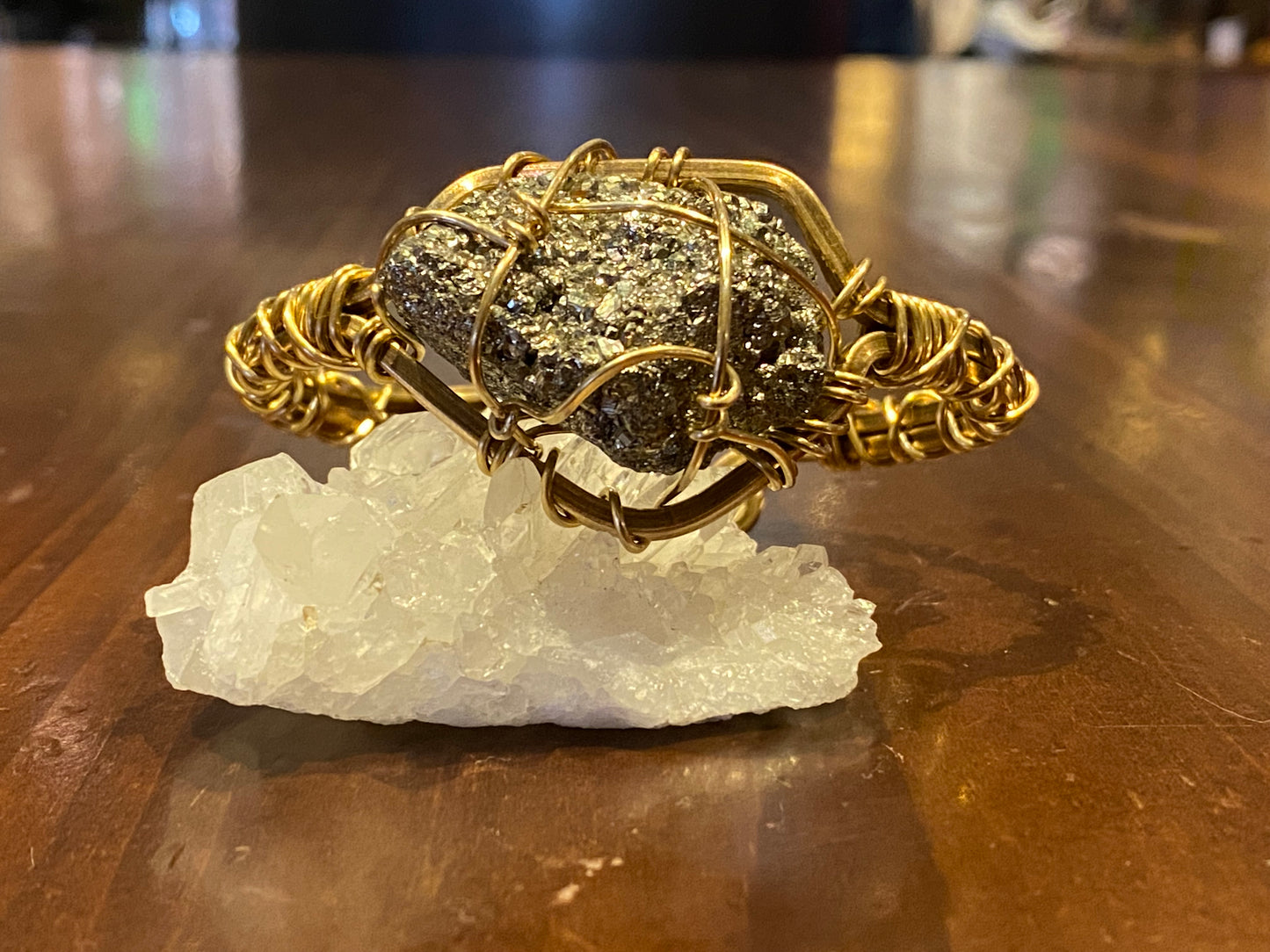 BRONZE+PYRITE CUFF BRACELET