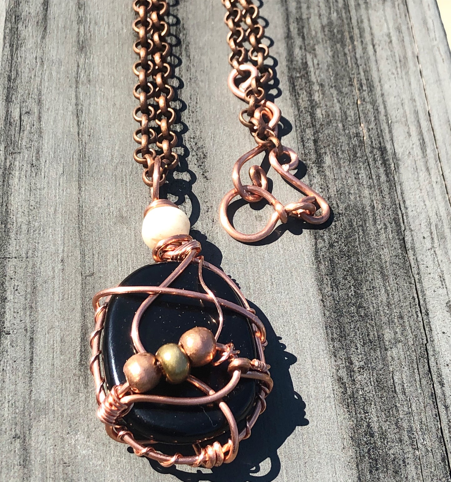 COPPER+ONYX+BONE NECKLACE
