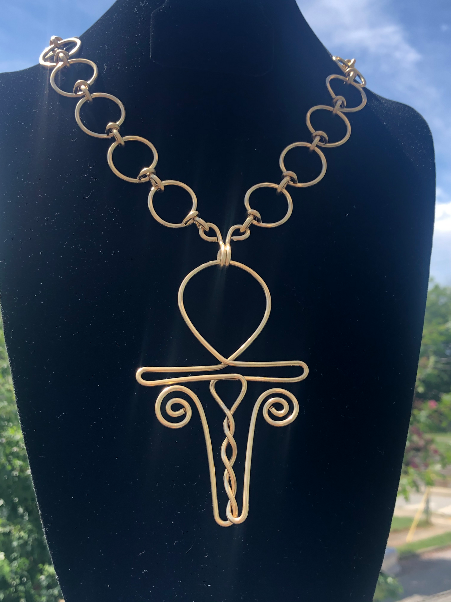 BRONZE CIRCLE LINK ANKH NECKLACE