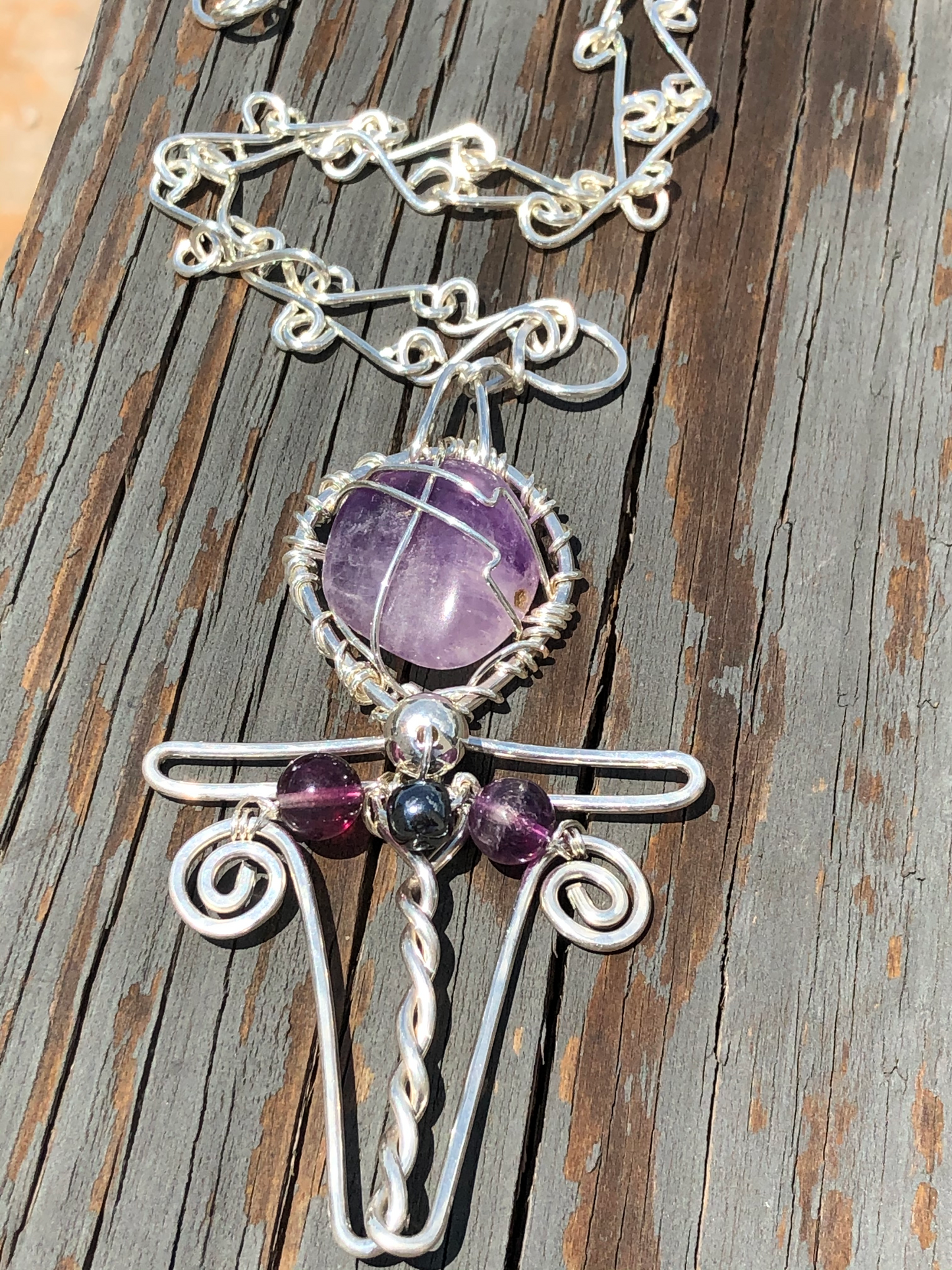 SILVER ANKH NECKLACE + AMETHYST
